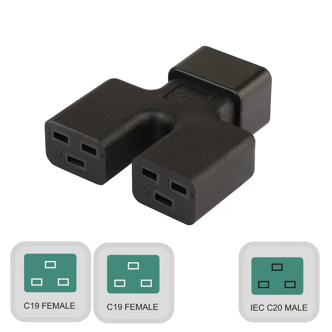 Iec 320 C20 Male to Dual 2*C19 Female Power Adapter, 16A 250V Ups Pdu Power Adapter, 20A 125V Ups Pdu Y Split C20 to C19 Power