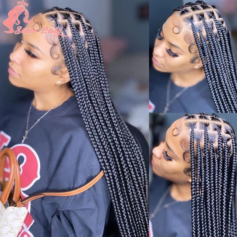 36" Synthetic Box Braids Wig Full Lace Front Braided Wigs For Black Women Knotless Small Box Braided Wigs Braiding Wigs African