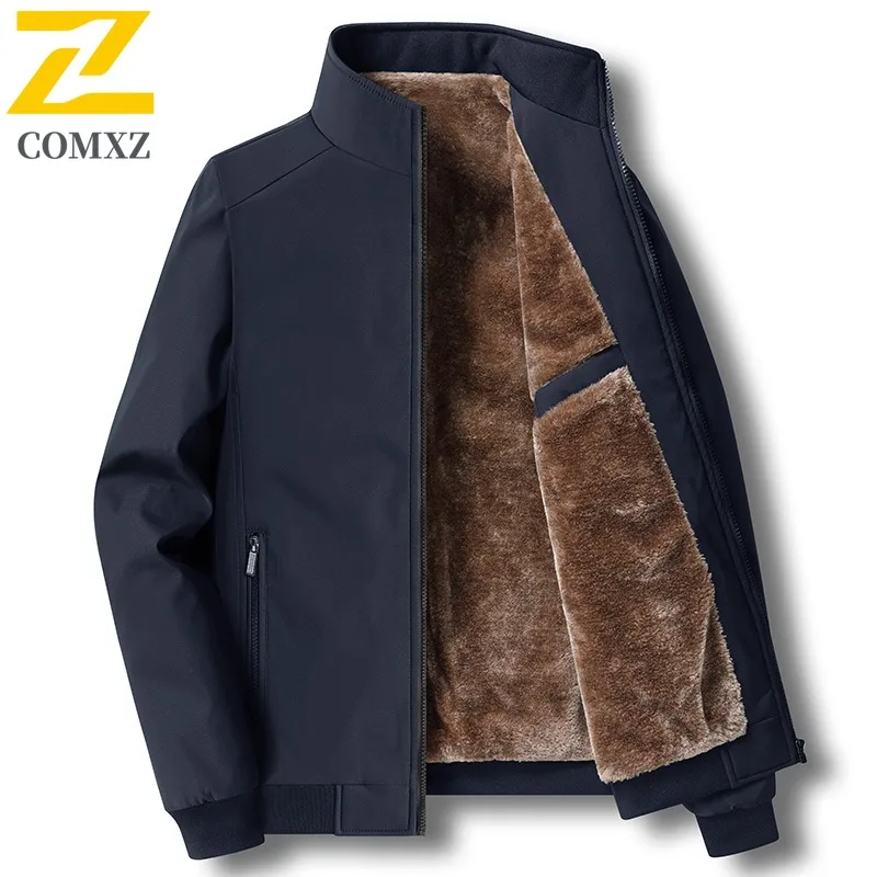 

COMXZ Мужская уличная куртка, утепленная рабочая ветрозащитная теплая парка премиум-класса с воротником-стойкой, однотонный дизайн, комфортная зимняя новая верхняя одежда