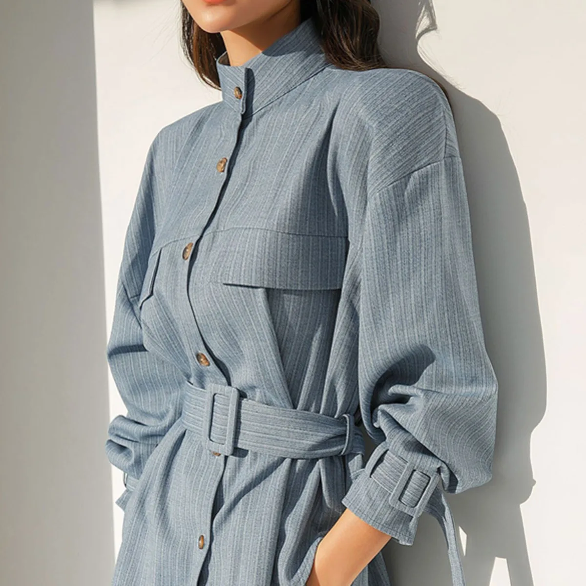 KWTX Elegant Women's Striped Long Sleeve Blouse, Tie Waist Slim Fit Shirt, Fall Fashion Tops With Cuff Ties, Chic Casual Wear