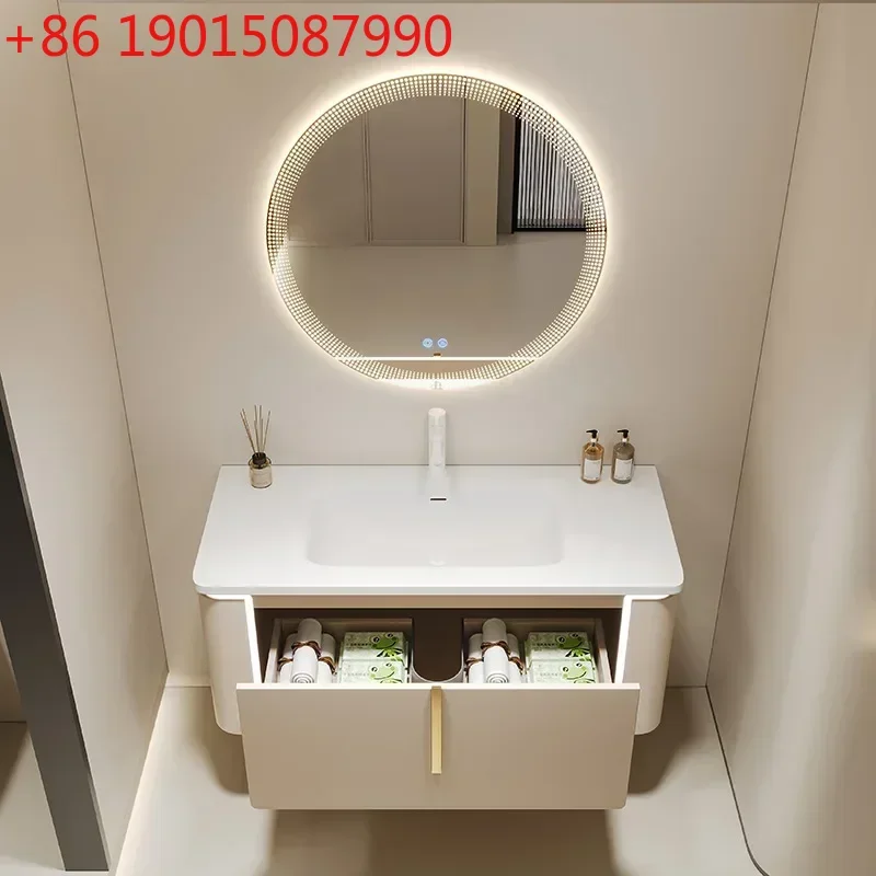 

Элитная тумба для ванной из Corian с раковиной, умным зеркалом и шкафчиком для туалетных принадлежностей. Мебель для дома.