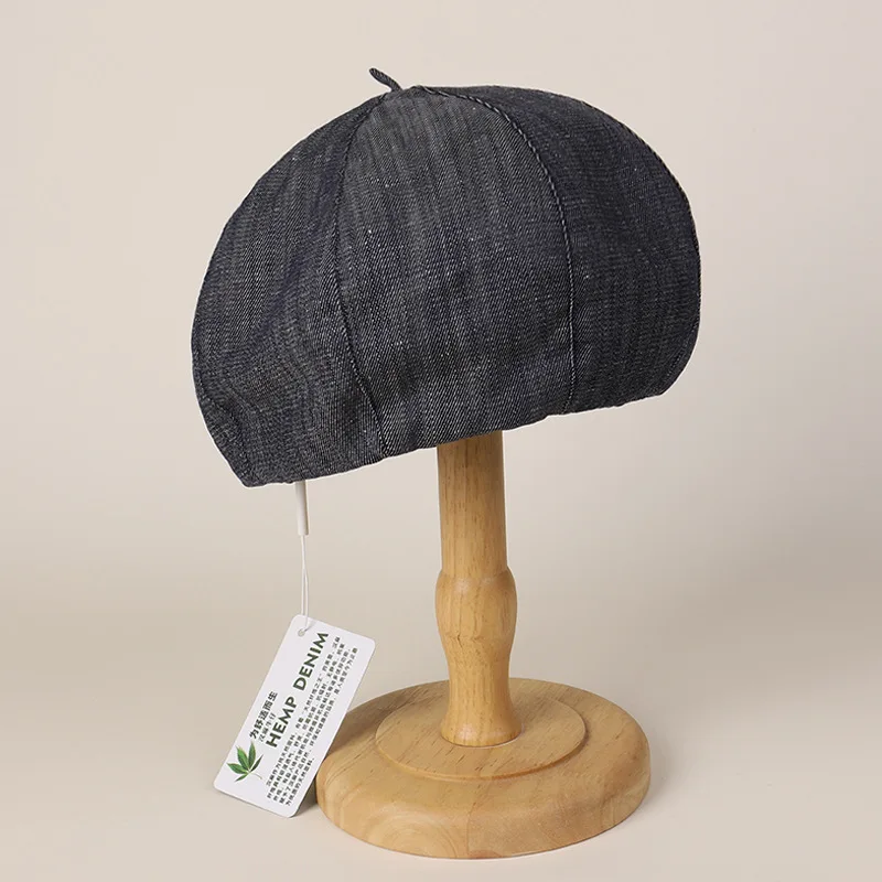 

Cap Beret Women Hemp Denim Hat Black Summer Sun Protection Accessory For Painter Casual Climb Outdoor Sports