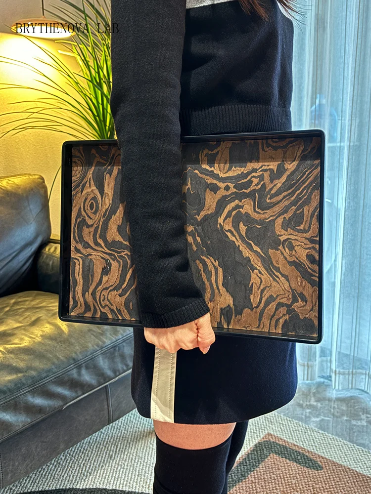 AhunderJiaz Mid-Century Wood Veneer Tray | Hand-Finished Vanity Organizer | Natural Bedroom Look Decor | Jewelry Display Set