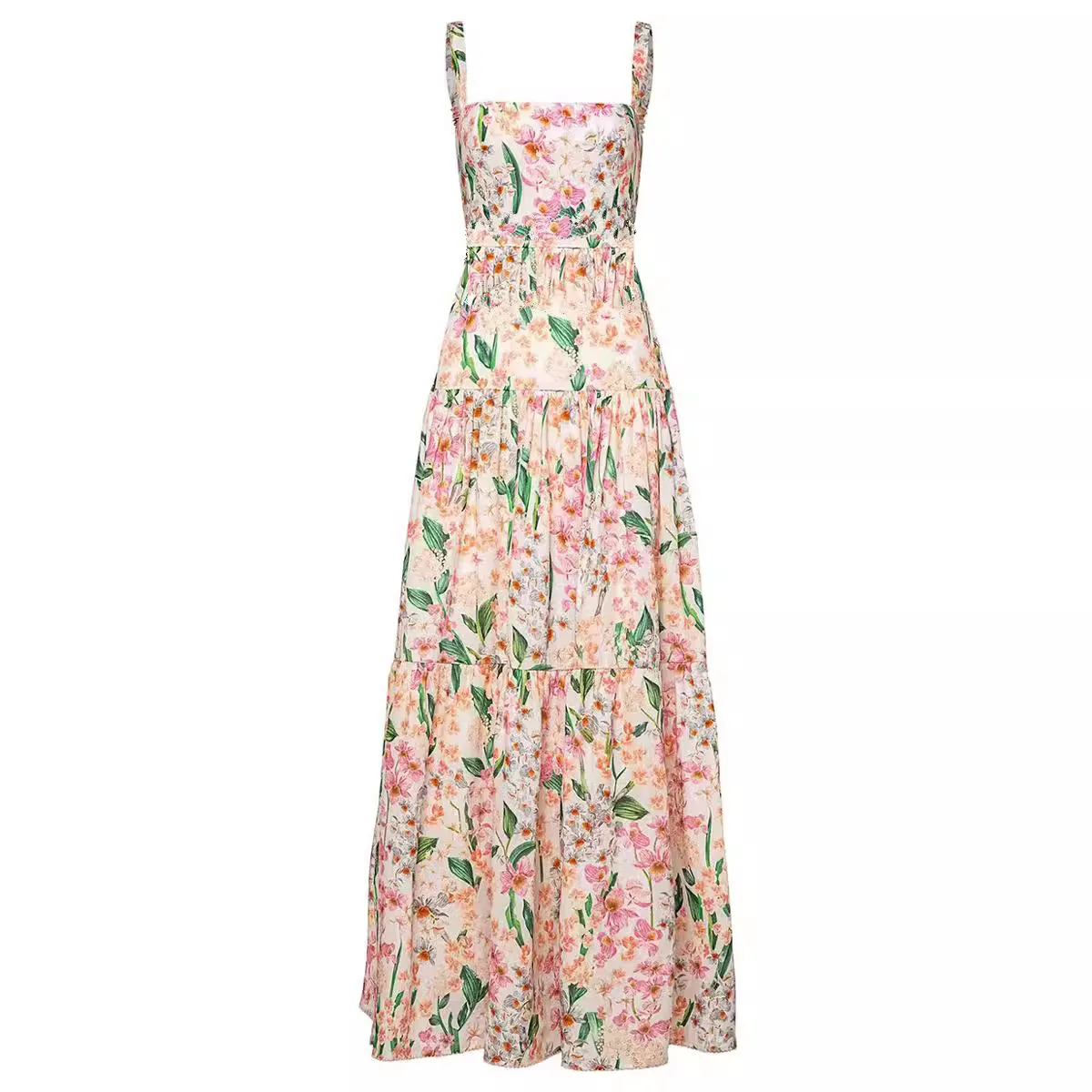 Transfrontalier printemps été nouveau doux et épicé Sle imprimé fleuri sangle a-ligne jupe Dr Ele taille Polyester tricoté Dr