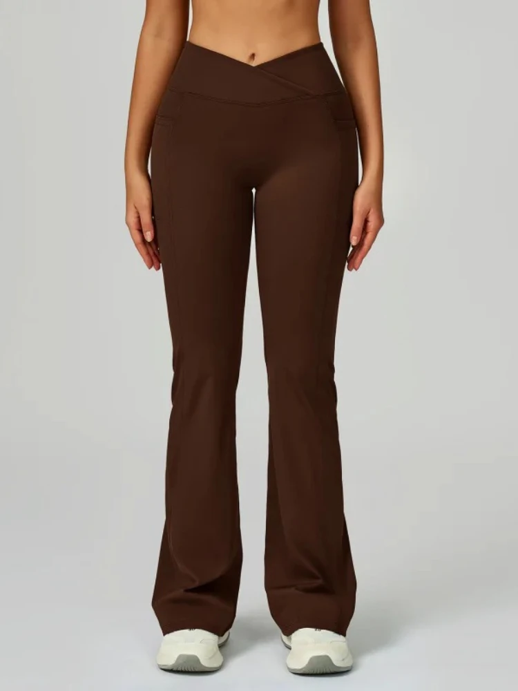 2025 New Women High Waist Flared Pants Cross Waistband Wide Leg Yoga Workout Fitness Casual Sports Trousers Stretchy Activewear