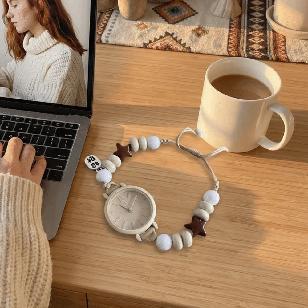 Versatile Handmade Beaded Wristwatches Woven Vintage Watch Bracelet Alloy Star Chain Adjustable Hand Chain Women