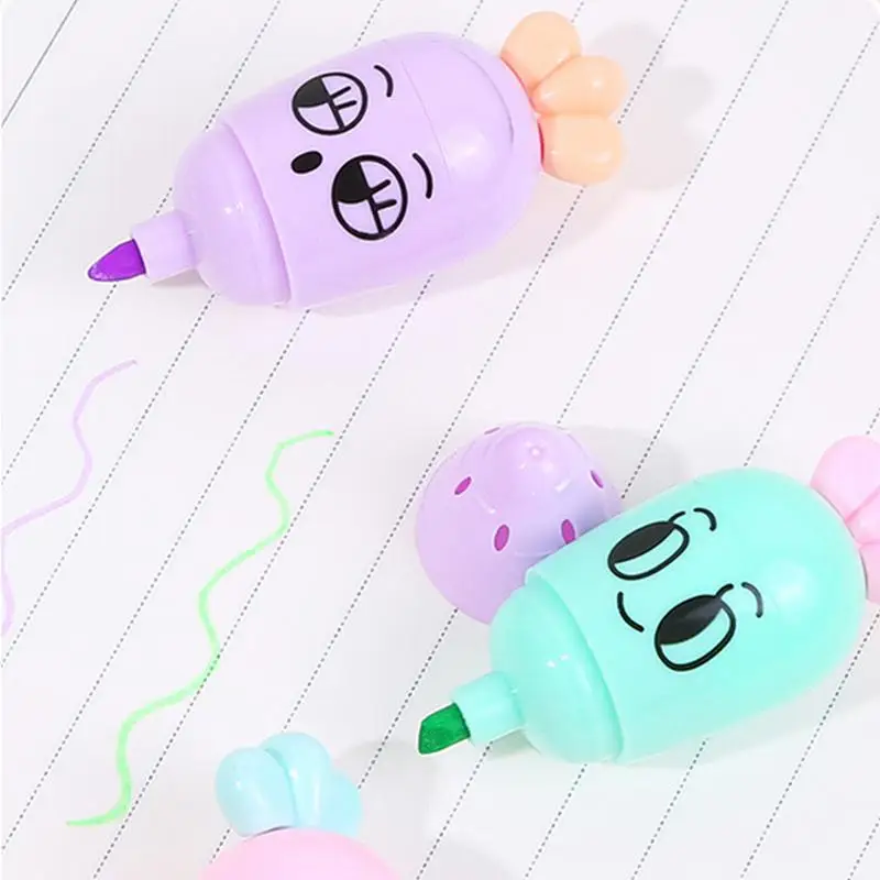 Colored Highlighters 6X Highlighter Markers Chisel Tip Quick-Dry Markers Carrot Shape Fluorescent Pens School Supplies For Kids