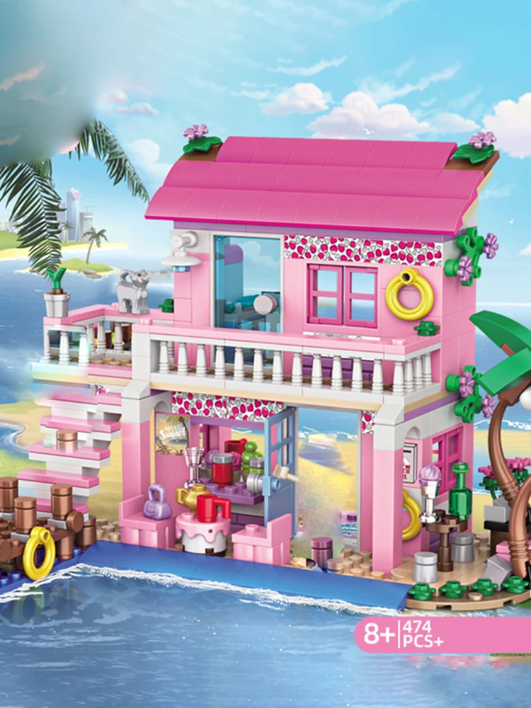 フレンズシティ夏クリエイティブシーサイドヴィラアパートメントビルディングブロックセットモデル DIY おもちゃ子供のパズルアセンブリキッズギフト用