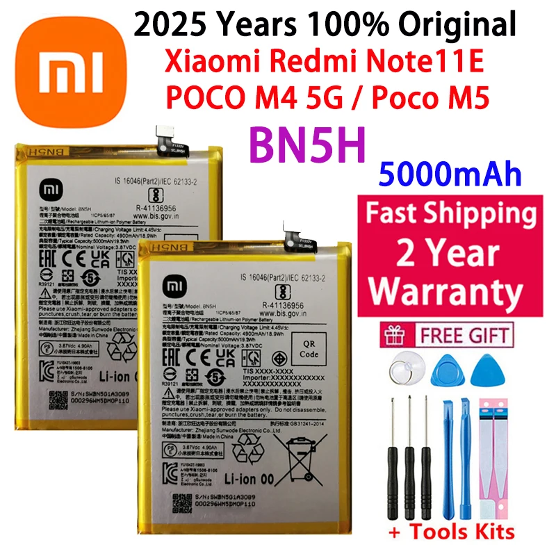 

Оригинальный высококачественный аккумулятор BN5H для Xiaomi Redmi Note 11E/POCO M4 5G/Pocophone M5, 5000 мАч, аккумуляторные батареи Bateria