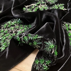 135CM Wide Green Trees Shpae Sequins Beading.Silk Velvet Fabric for DIY Sewing Dress Jacket Pants for Spring Autumn Winter R1717