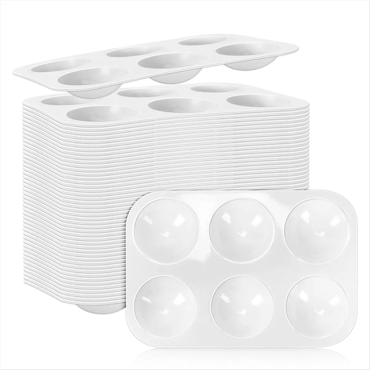 HITL 50 PCS White Plastic Watercolor Palette, 6 Well Rectangular Paint Palettes, Paint Tray Palettes, Paint Trays for Kid