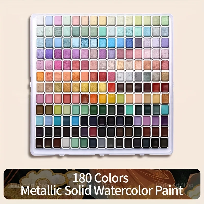 180 Colors Pearl Shimmer Watercolor Paint Set, Premium Metallic Shifting Water Color Solid Paint Kit, Vibrant Pigments, Smooth Blend, for Art Supplies for Artists, Adults, Ideal for Sketching, Crafts, Professional for Artwork