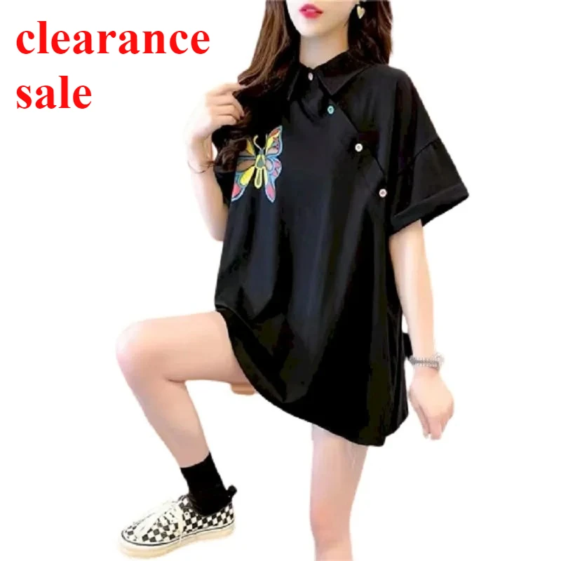 Design Sense T-shirt Women Niche Polo Collar Short-sleeved T Shirt 2026 Summer Korean Fashion Loose Mid-length Oversized Tops