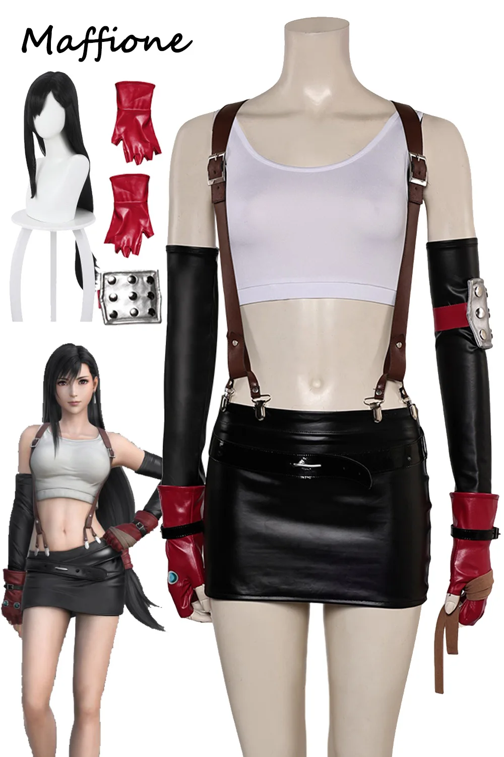 Tifa Cosplay Lockhart Costume Women Game Final Cosplay Fantasy VII Wig Outfits Dress Tops Skirt Female Clothing Halloween Suit