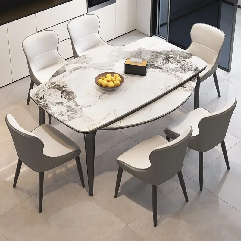Italian Telescopic Rock Slab Dining Table and Chair Set Variable Round Square Folding Dual Use Modern Simple for Small