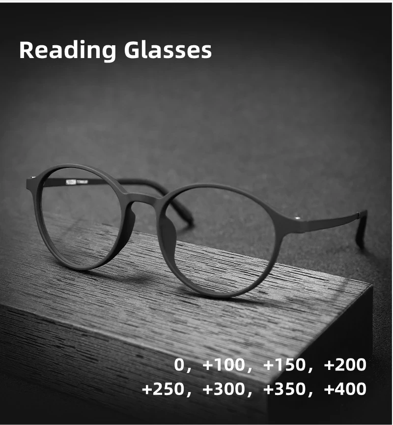 3050 Ultralight Titanium TR90 Reading Glasses Retro Round Eyeglasses Frame Men And Women Presbyopic 0 +100 +200 ~ +400