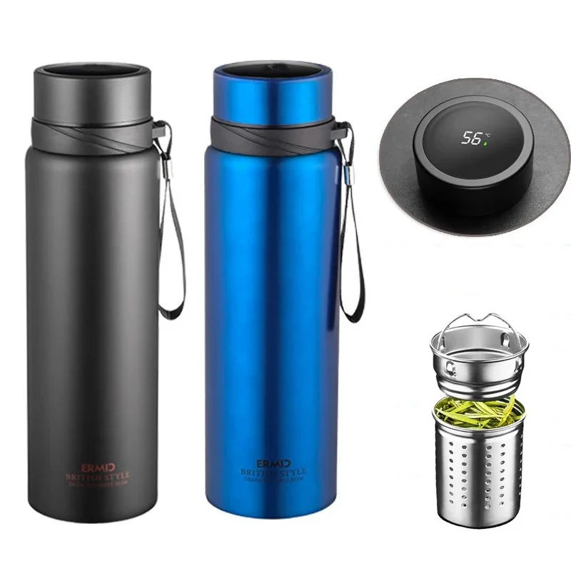 Termo de acero inoxidable con filtro grande, taza de café, frasco de vacío, taza aislada portátil, 800, 1000, 1600ml, 1 litro