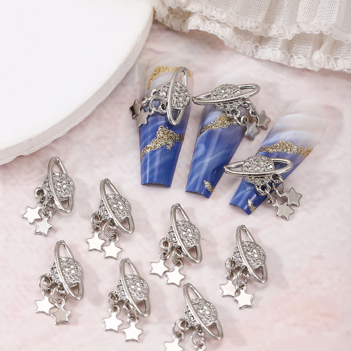 ネイルアート用アロイダイヤモンドペンダント,y2kメタル,ウィンド,日曜大工アクセサリー,10個