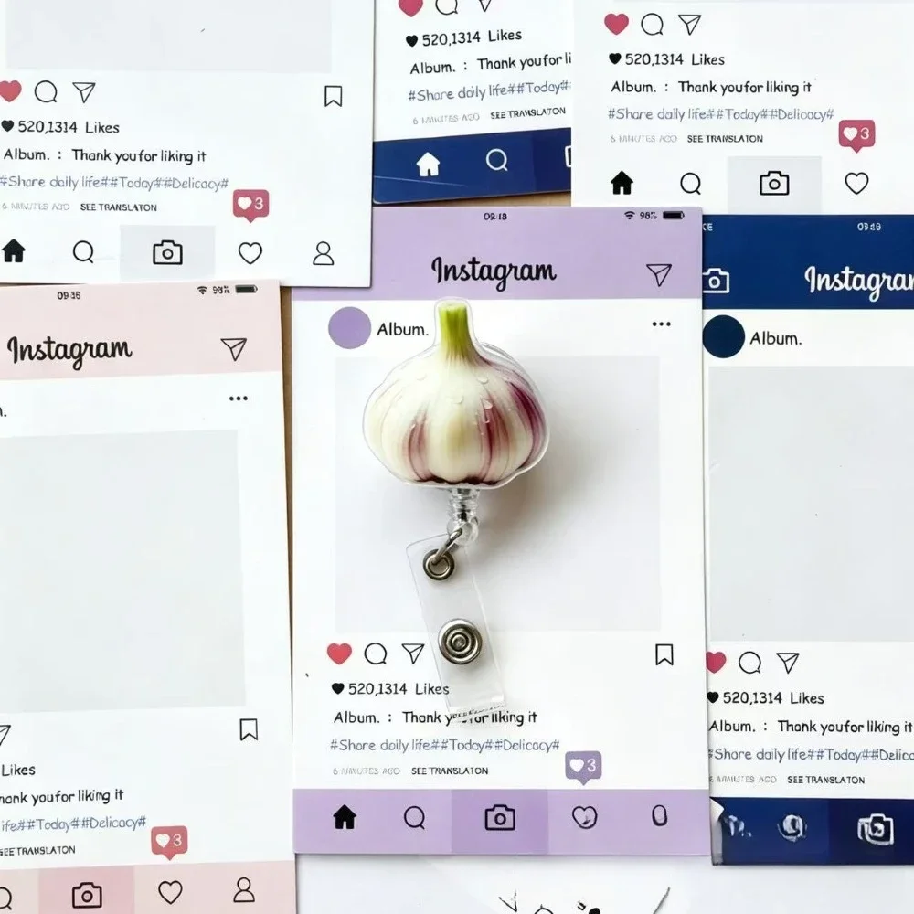 Cute Vegetable Retractable Badge Reel Keychain Ginger Garlic Potato Design ID Badge Clip Funny Name Card Holder Accessory