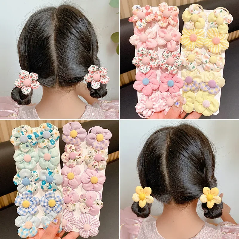 10Pcs/Set New Baby Girl Cute Colors Flower Hair Bands Ponytail Holder Chilren Soft Scrunchies Rubber Kids Hair Accessories