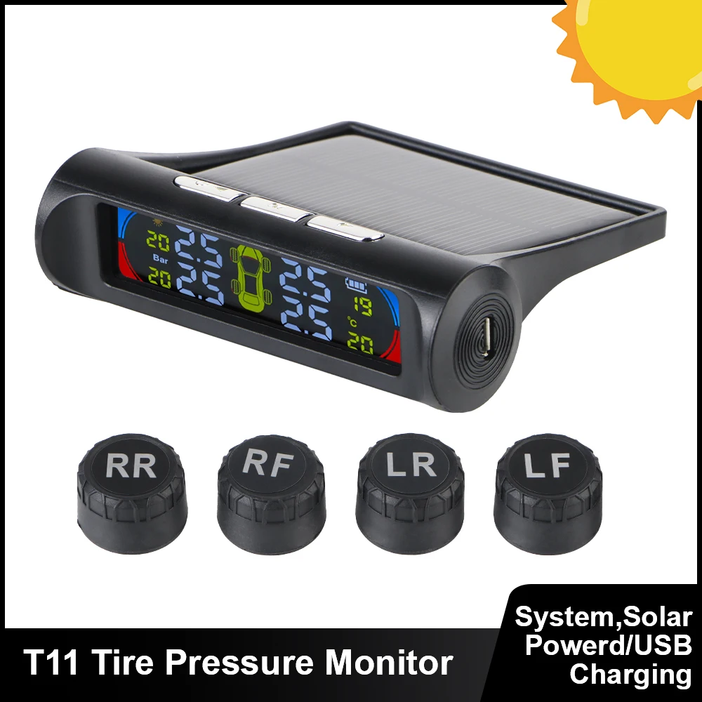 

USB/солнечная TPMS универсальная система автоматической охранной сигнализации 0-6 бар монитор температуры в шинах автомобильная система контроля давления в шинах