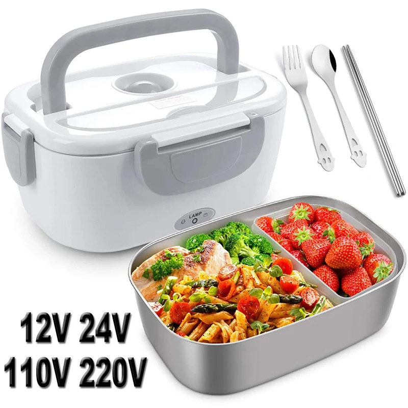 Stainless Steel Electric Lunch Box 220V 110V 24V 12V Portable Picnic Office Home Car Heating Food Heated Warmer Container Set