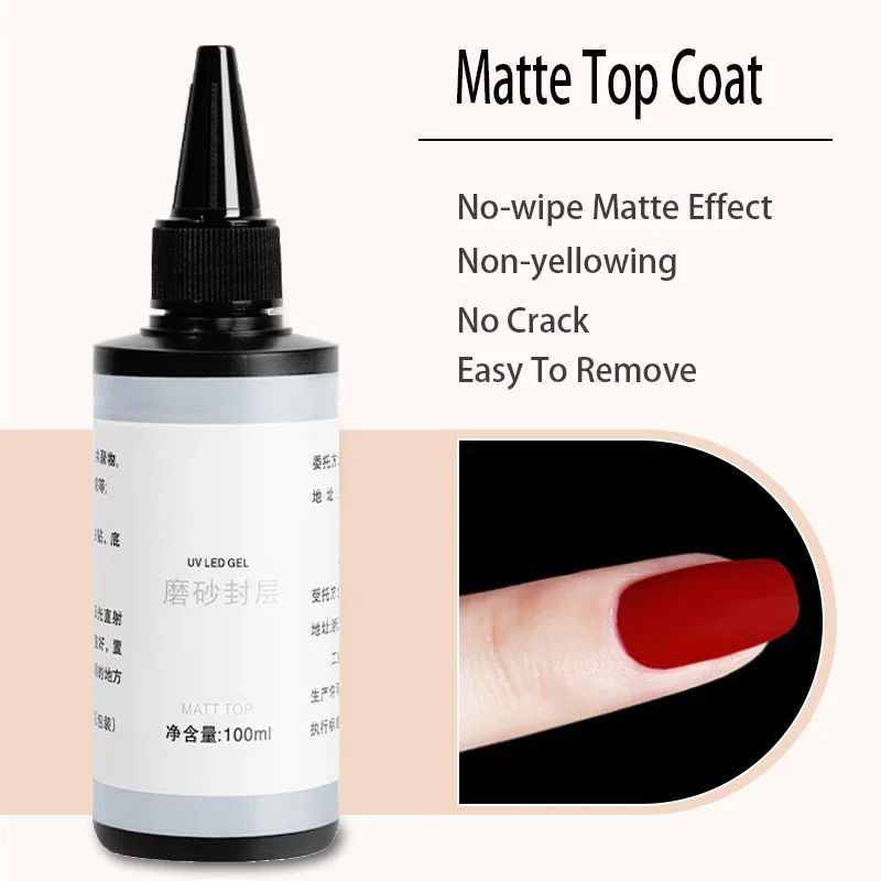 100ML Base Gel No Wipe Top Coat Matte Top Coat Nail Art Soak Off UV Gel Polish Manicure funzionale smalto Gel di spessore duro