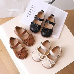 Toddler Girls Bowtie Princess Shoes Baby Girls Casual Soft Leather Mary Jane Shoes Kids Baby Hook Loop Flats 3-6Y Spring Autumn