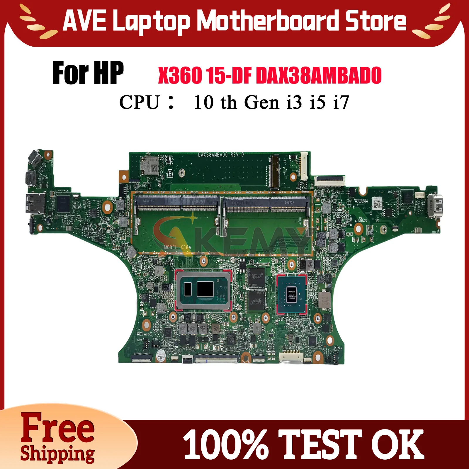 

Материнская плата для ноутбука HP Spectre X360 15-DF DAX38AMBAD0 L43927-601 с процессором i7 MX250 2 ГБ графического процессора 100% полностью протестирована