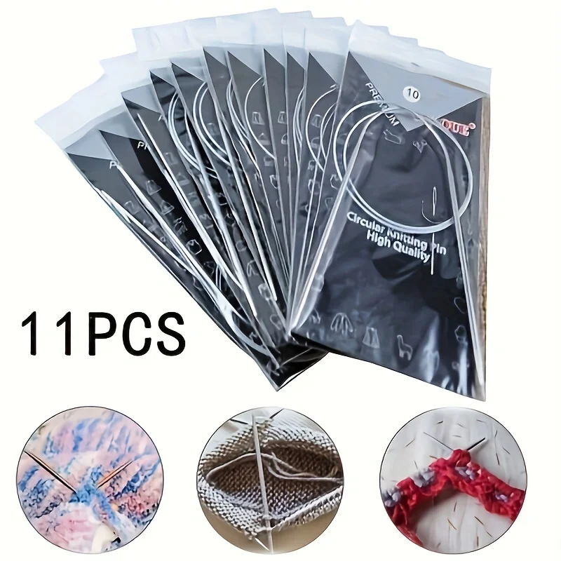 11PCS/Set 80cm Metal Knitting Needle Set Stainless Steel Round Sweater Needle, Knitting Tools