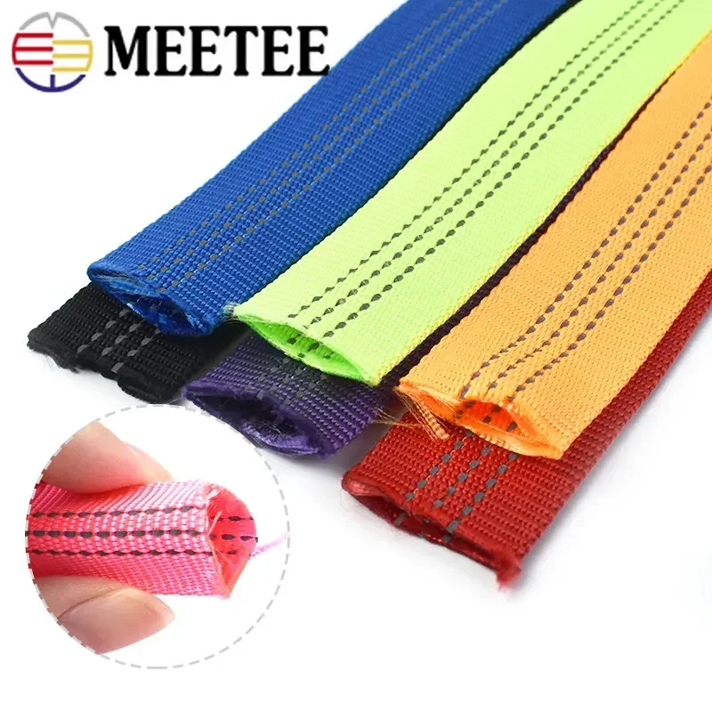 3/5/10M Meetee 25mm Nylon Tubular Webbing Tapes Reflective Band Ribbon for Sewing Bag Strap Belt Dog Leash Accessories