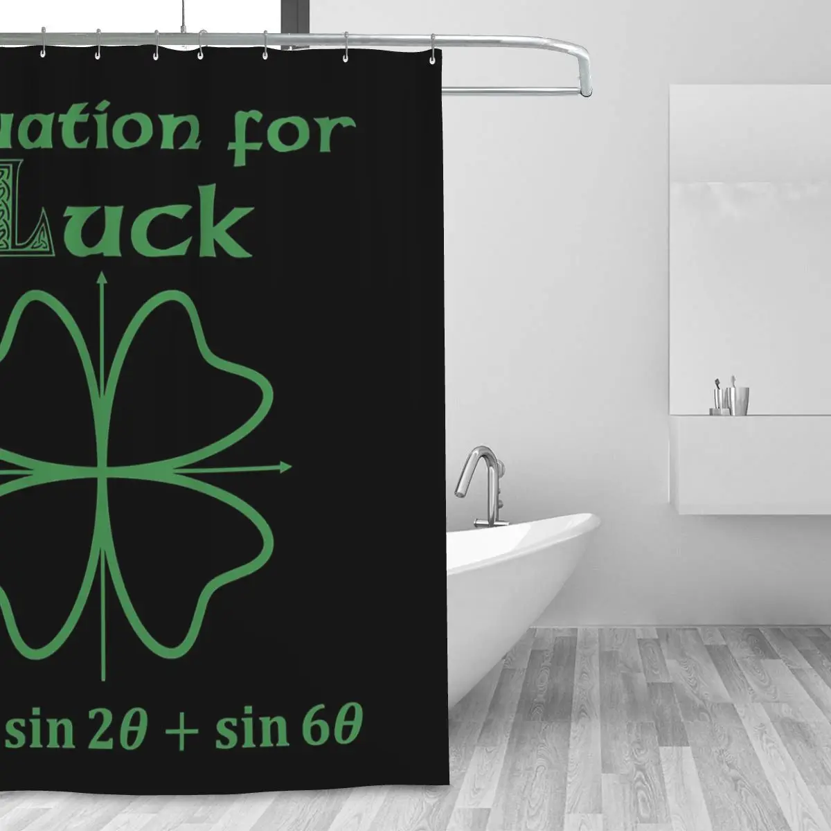 Nerdy Vintage Equation For Luck Graph Of Four Leaf Clover Green Text Shower Curtain Bathroom Waterproof Bath Curtains with Hooks