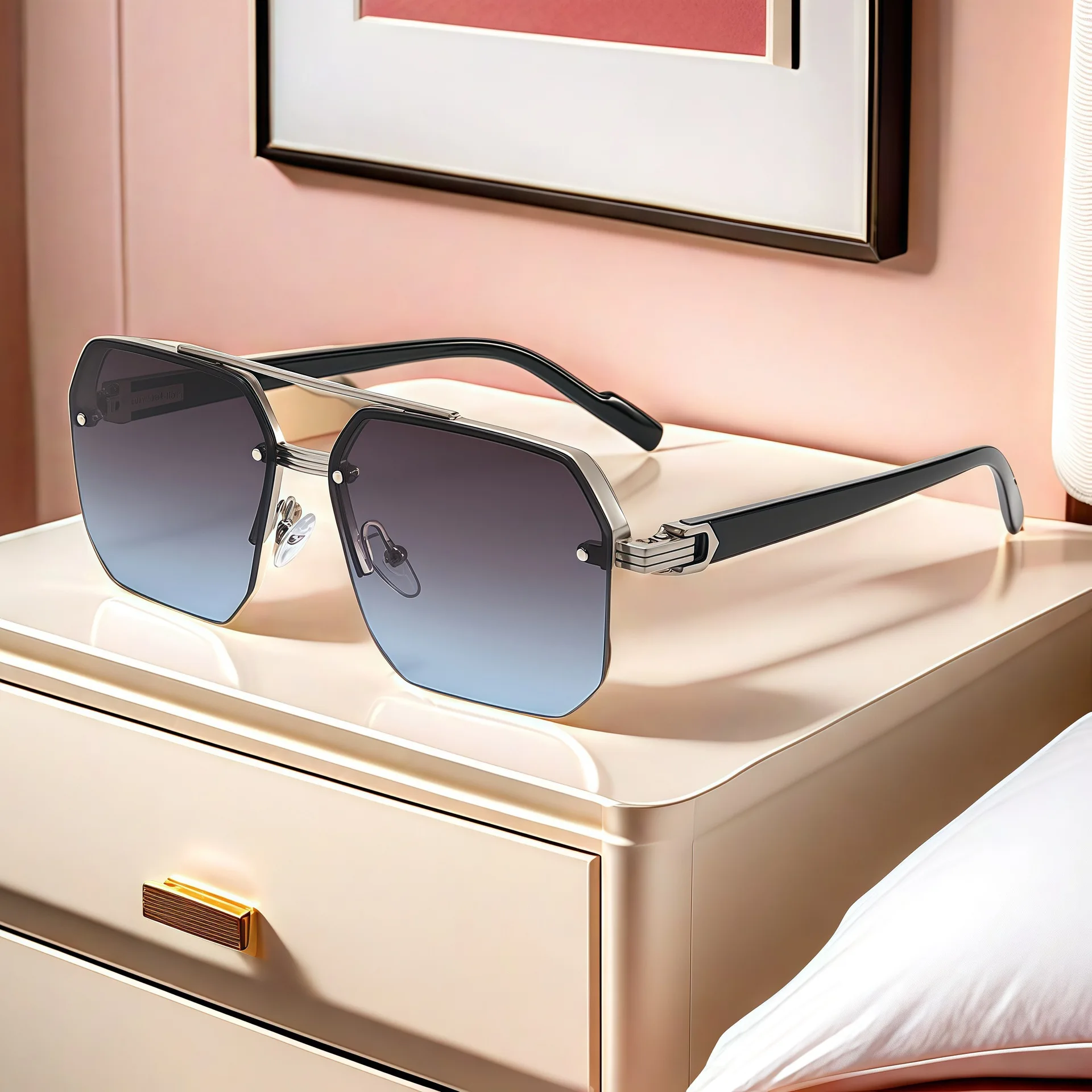 Neue Modische Quadratische Piloten-Sonnenbrille für Männer, Übergroße Legierungs-Sonnenbrille mit Farbverlauf für Frauen, Outdoor-Freizeitbrille – Detail 3