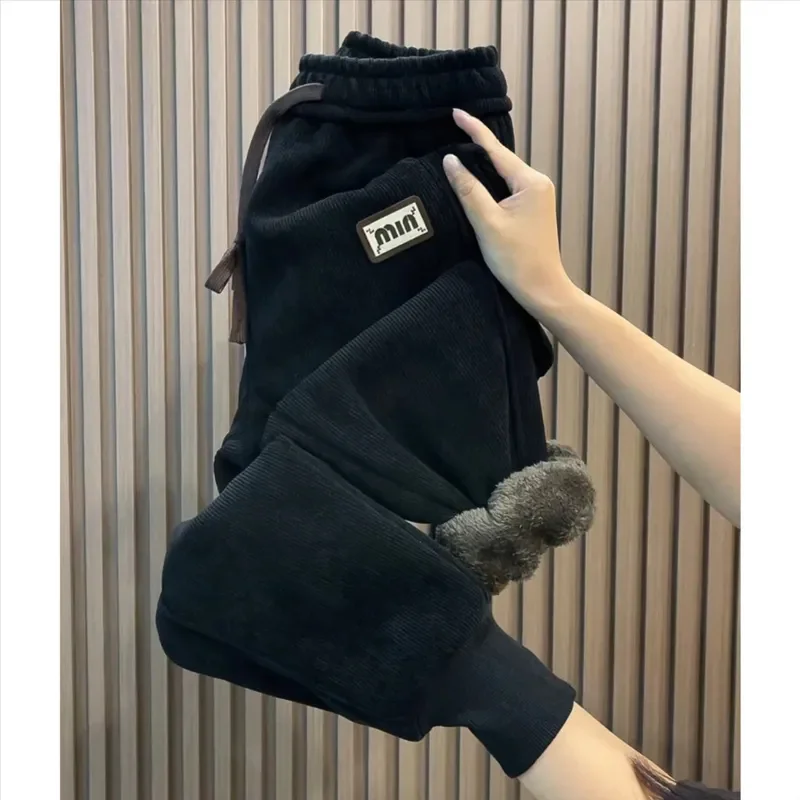 Autumn Winter New Corduroy Velvet Padded Pants Women Loose Elastic Waist Harem Pants Fashion High Waist Casual Pants Female