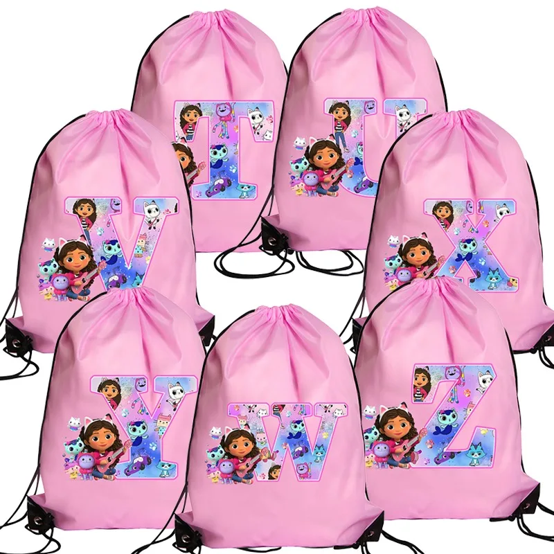 Gabby Dollhouse Drawstring Bag Girls Polyester Storage Bag Cute Anime Figure Backpackable Travel Bags Outdoor Hiking Bags Gift