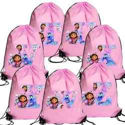 Gabby Dollhouse Drawstring Bag Girls Polyester Storage Bag Cute Anime Figure Backpackable Travel Bags Outdoor Hiking Bags Gift