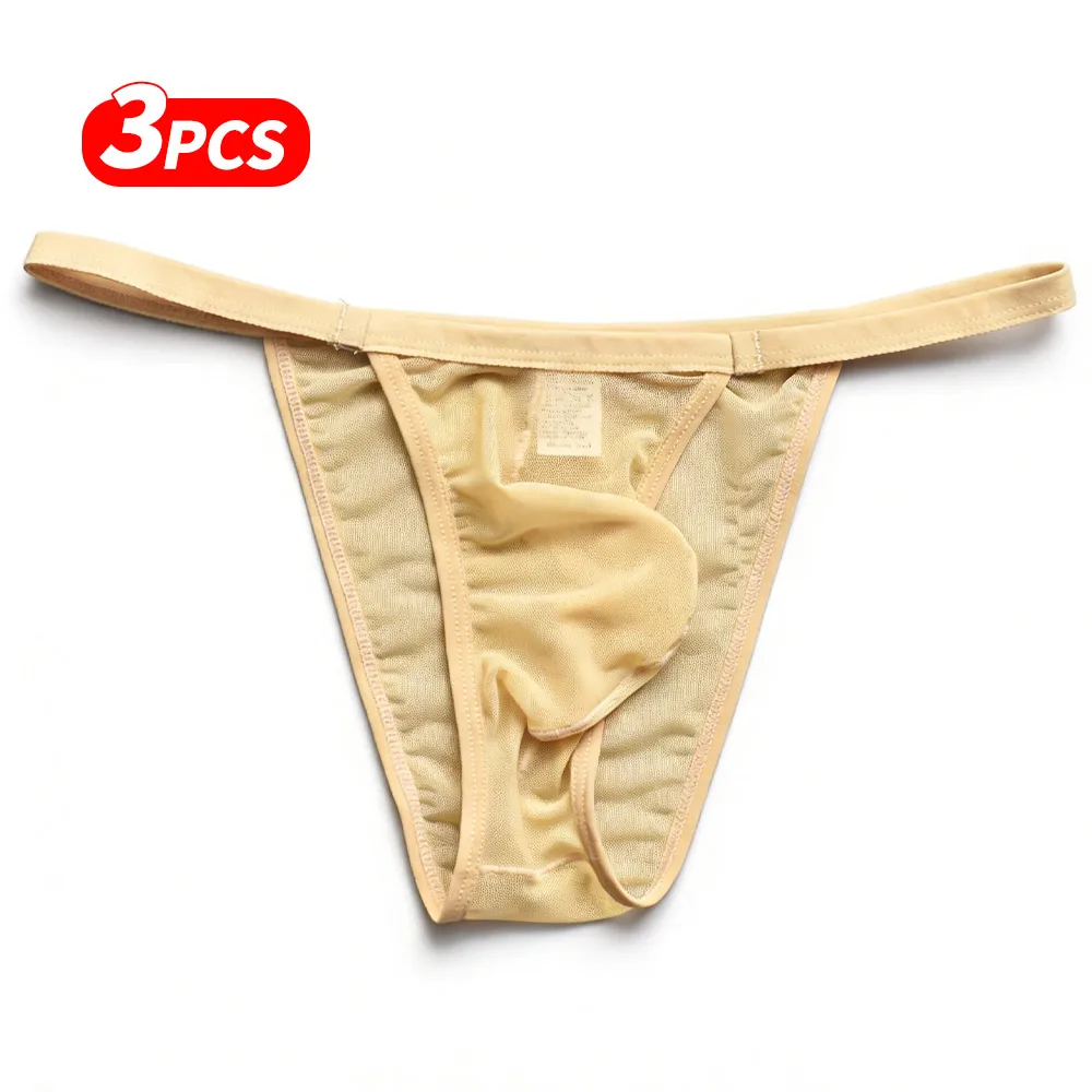 3 Pack Men Low Rise Sexy Thongs Mesh Transparent Breathable Briefs Ultra Thin See Through Mens Underwear 6 Colors Optional