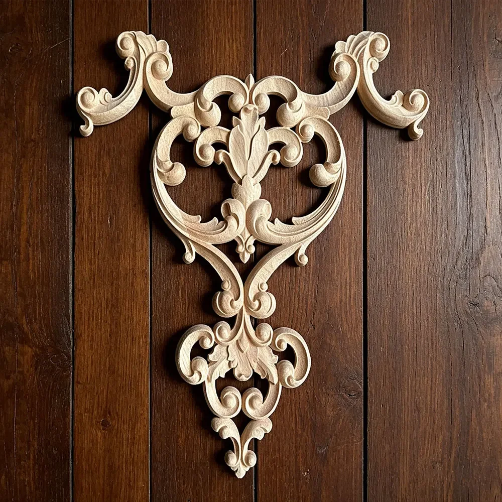 Carving Natural Wood Appliques for Furniture Cabinet Unpainted Wooden Mouldings Decal Vintage Home Decor Wood Veneer
