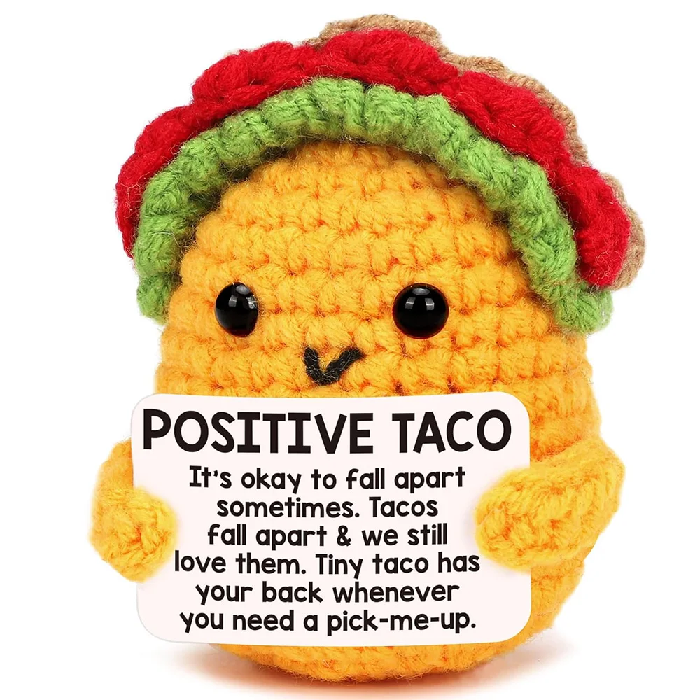 Positive Energy Crochet Doll Pocket Hug Handmade Knitted Plush Taco Potato Coffee Sloth Cat Duck Penguin Funny Emotional Support