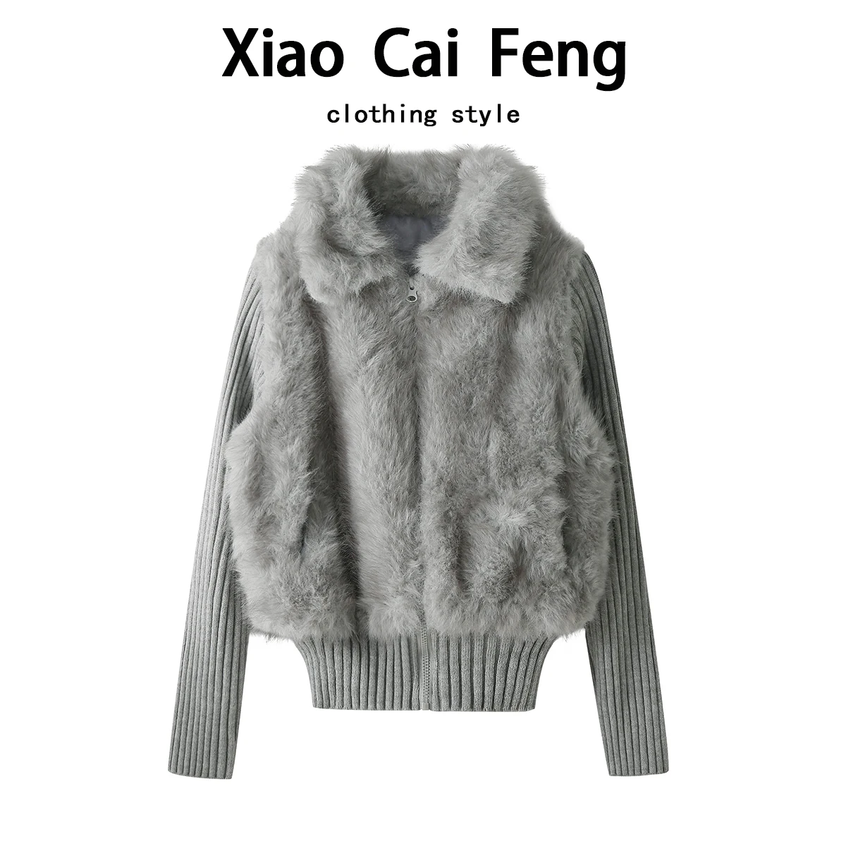 Eco-Friendly Knitted Short Fur Coat Women's Winter Fashion Design Sense Splicing Warm -Mimicking Hair Top Trend