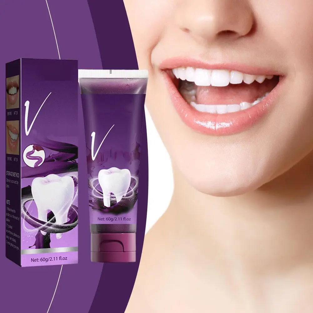 Creme dental brilhante roxo V34, remover o tártaro, manchas amarelas, dentes brancos, boca limpa dental, placa dentária, B7a2