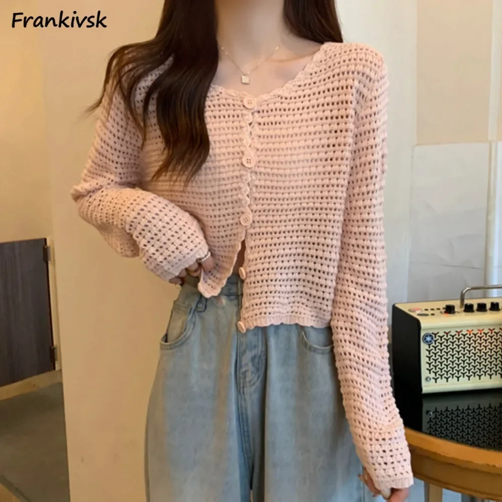 

Women's Cardigan Breathable O-neck Harajuku Fashion Tender Simple Solid Colors Tops Hollow Out Outwear Summer Spring New Daily