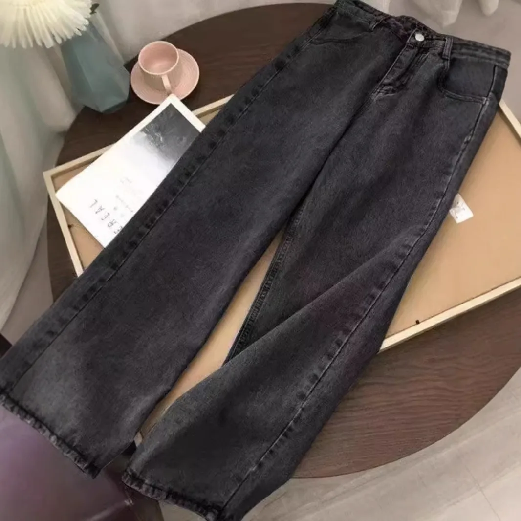 

High Waist Wide Leg Jeans Women's Summer Slimming Loose Straight Drapey Floor-Length Pants Casual Style Zipper Closure Jeans