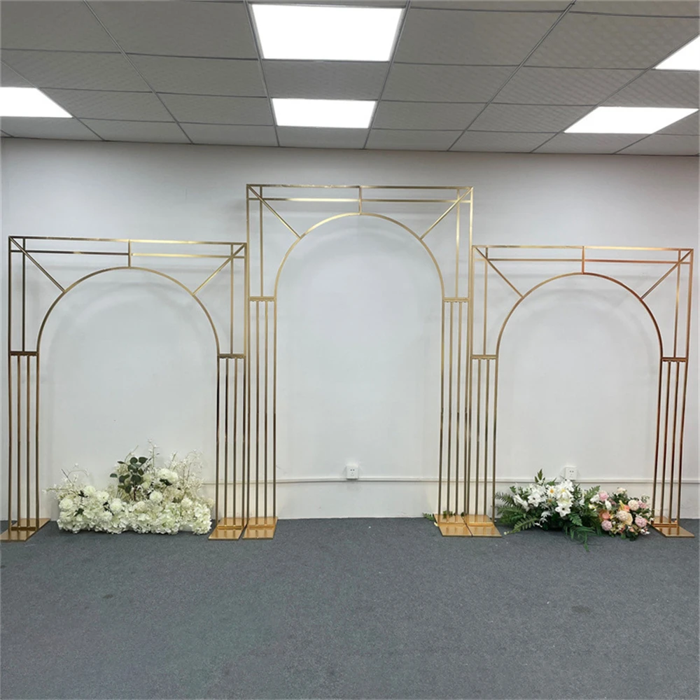 

H2.4m Shinny Gold Plated Square Arch Stand Wedding Christmas Backdrop Decoration Marriage Deco Frame Event Decor Props 3pcs/set