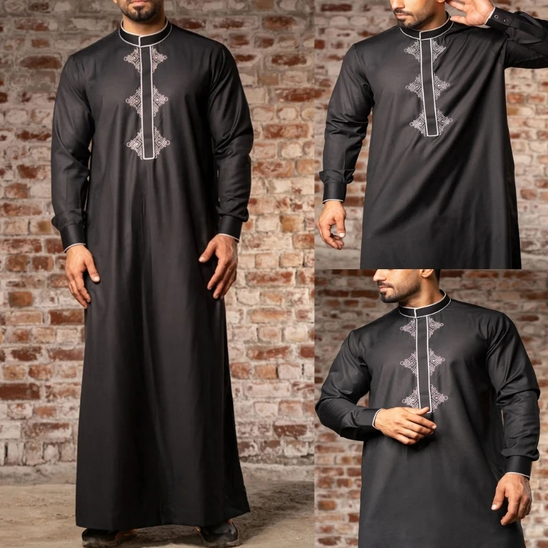 Man Islamic Kaftan Thobe Islamic Arabic Robe Middle East Kaftan, Man Casual Long Sleeve Thobe Islamic Robe Long Gown