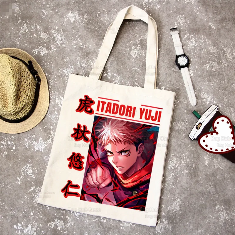 Jujutsu Kaisen Ryomen Sukuna Yuji Itadori Shopping Bag Graphic Tote Harajuku Women Canvas Shoulder Bag Female Ulzzang Eco