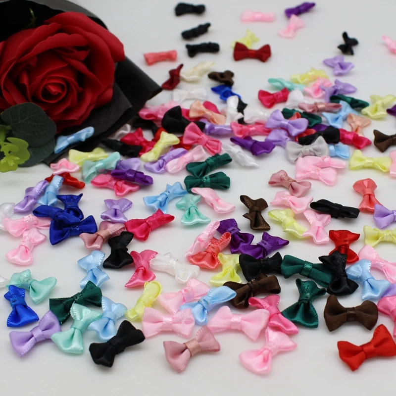 50/100pcs 10mm-20mm Mini Fabric Ribbon Bow Tie/Tiny Satin Bows craft Kid\'s cloth Wedding Party Sewing DIY Decorations