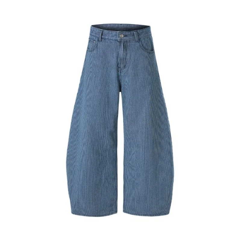 Men And Women Mopping Retro Unisex Jeans Autumn College Striped Jeans Loose Curved Knife Couple Versatile Long Pants