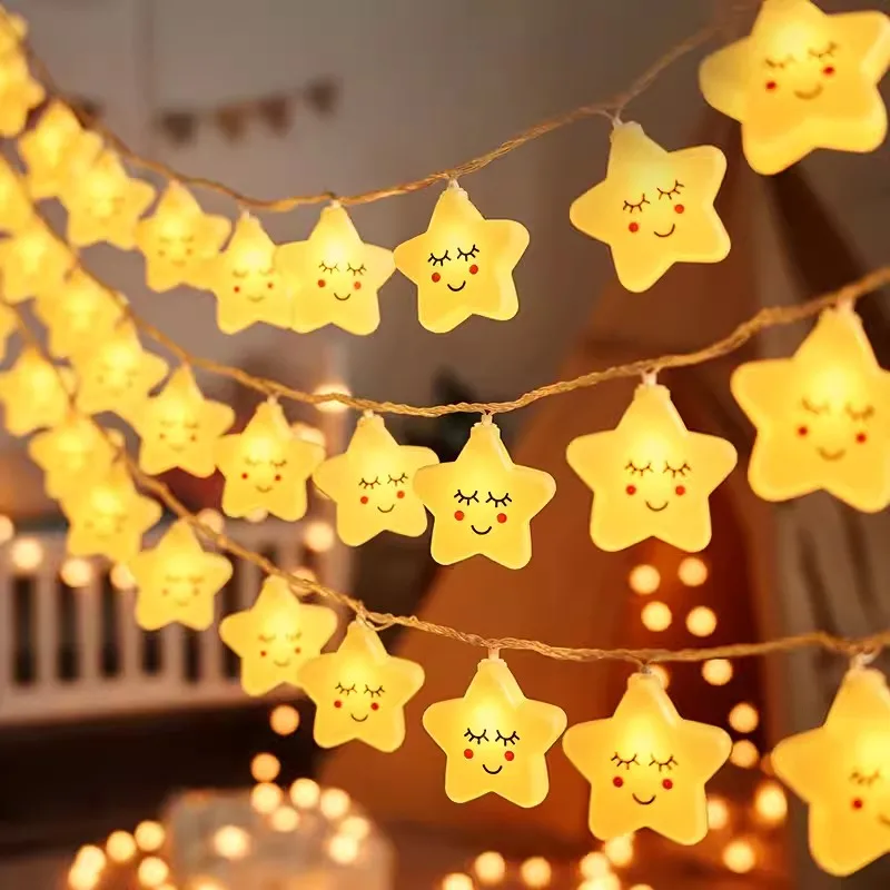 Cadena de luces de arcoíris para habitación de niños, caja de batería de estrella, 1,5 M/10led, luces de decoración festiva, puesto de mercado nocturno