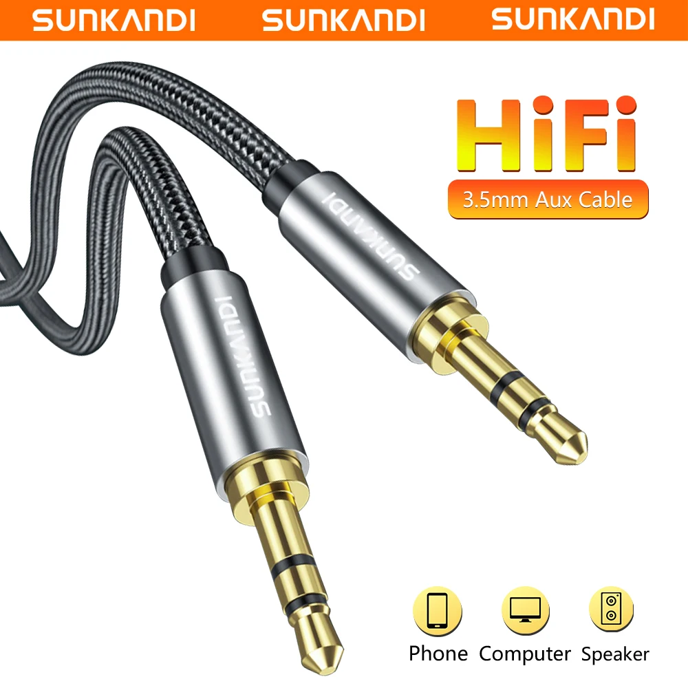 SUNKANDI 3.5mm AUX Audio Cable for Headphones, Car, Home Stereos, Speaker, iPhone, iPad, iPod, Echo & More